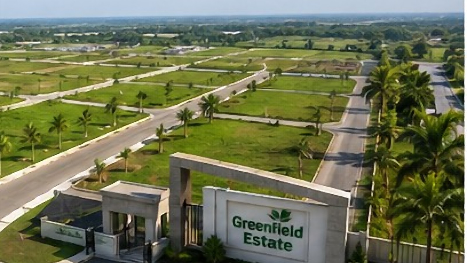Aerial view of Greenfield Fortress estate and farmland